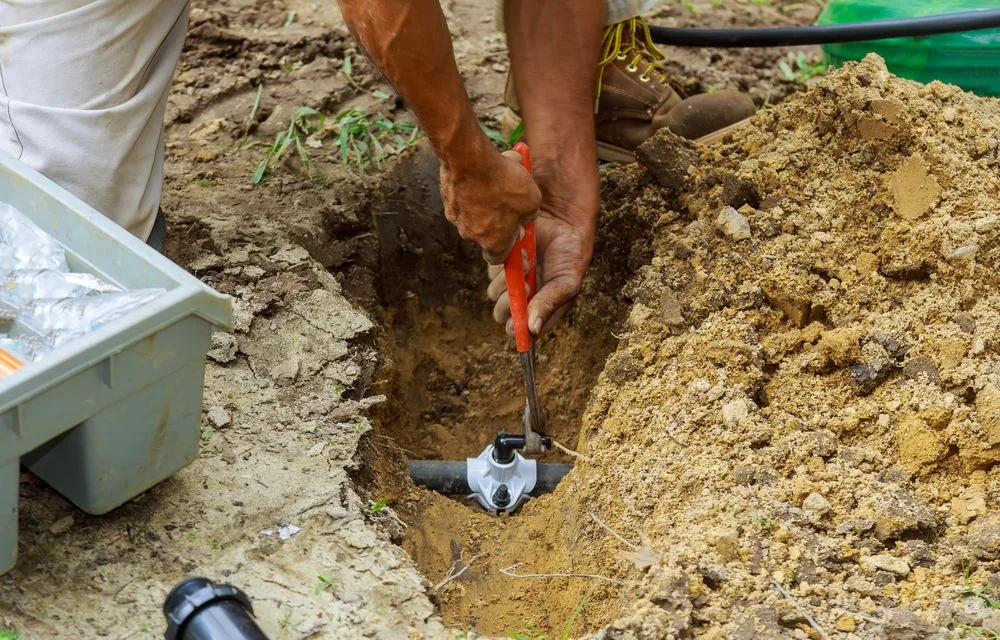 Plumber working on sewer line repair